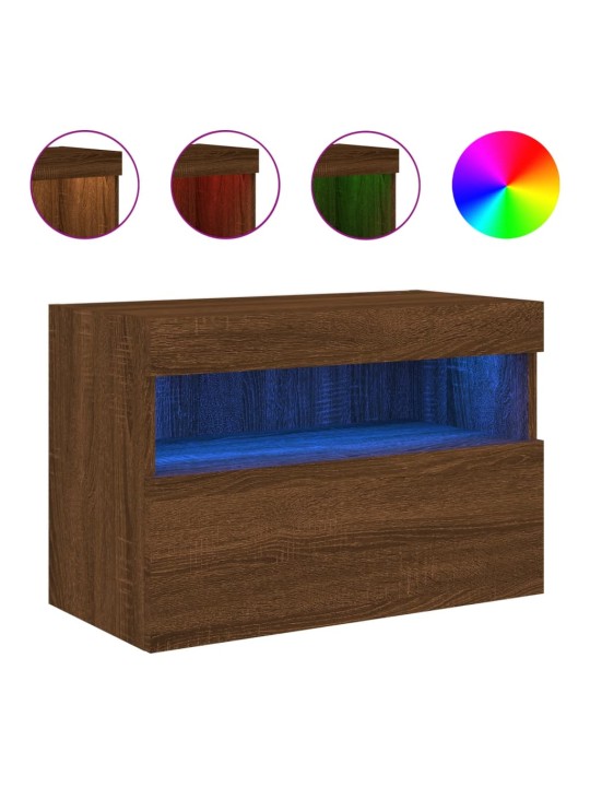 Nástěnná TV skříňka s LED osvětlením hnědý dub 60 x 30 x 40 cm