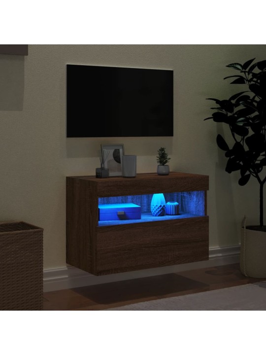 Nástěnná TV skříňka s LED osvětlením hnědý dub 60 x 30 x 40 cm