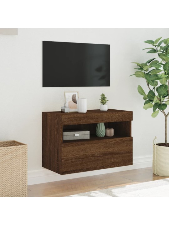Nástěnná TV skříňka s LED osvětlením hnědý dub 60 x 30 x 40 cm