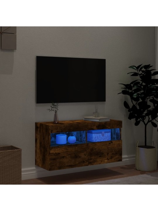 Nástěnná TV skříňka s LED osvětlením kouřový dub 80x30x40 cm