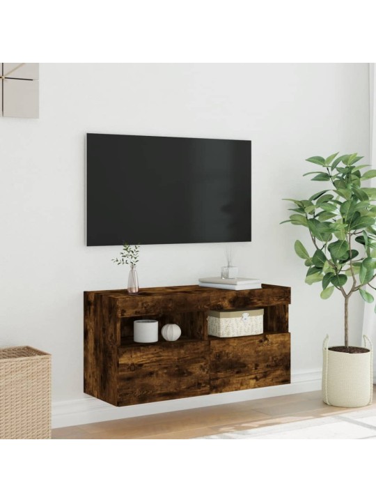 Nástěnná TV skříňka s LED osvětlením kouřový dub 80x30x40 cm