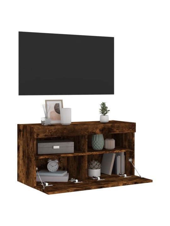 Nástěnná TV skříňka s LED osvětlením kouřový dub 80x30x40 cm
