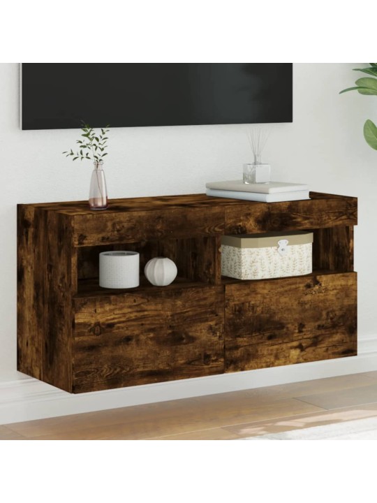 Nástěnná TV skříňka s LED osvětlením kouřový dub 80x30x40 cm