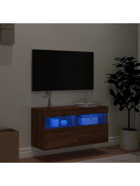 Nástěnná TV skříňka s LED osvětlením hnědý dub 80 x 30 x 40 cm