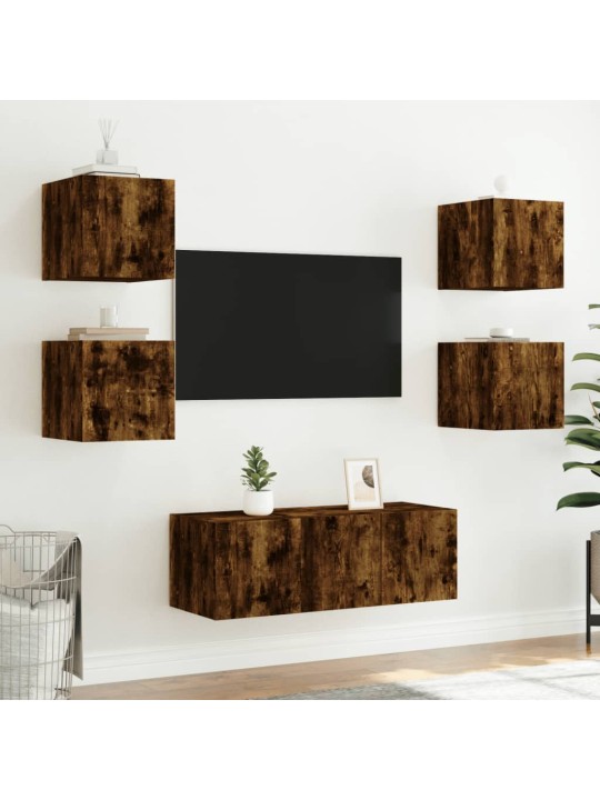 Nástěnná TV skříňka s LED osvětlením kouřový dub 30,5x35x30 cm