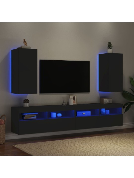 Nástěnné TV skříňky s LED osvětlením 2 ks černé 30,5x35x70 cm