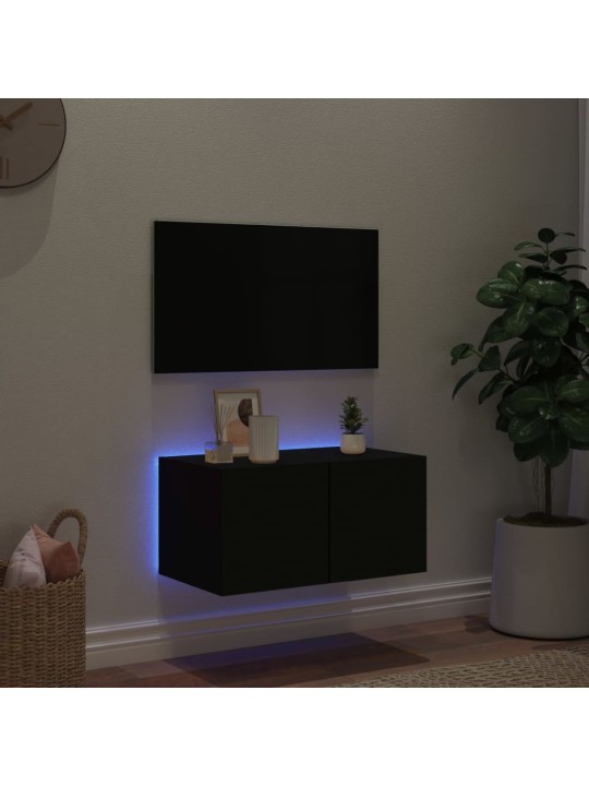 Nástěnná TV skříňka s LED osvětlením černá 60 x 35 x 31 cm