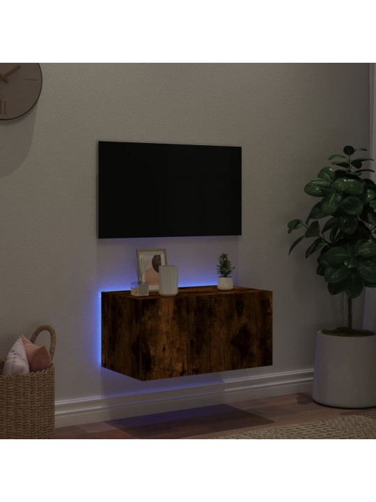 Nástěnná TV skříňka s LED osvětlením kouřový dub 60x35x31 cm