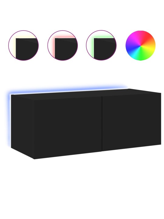 Nástěnná TV skříňka s LED osvětlením černá 80 x 35 x 31 cm