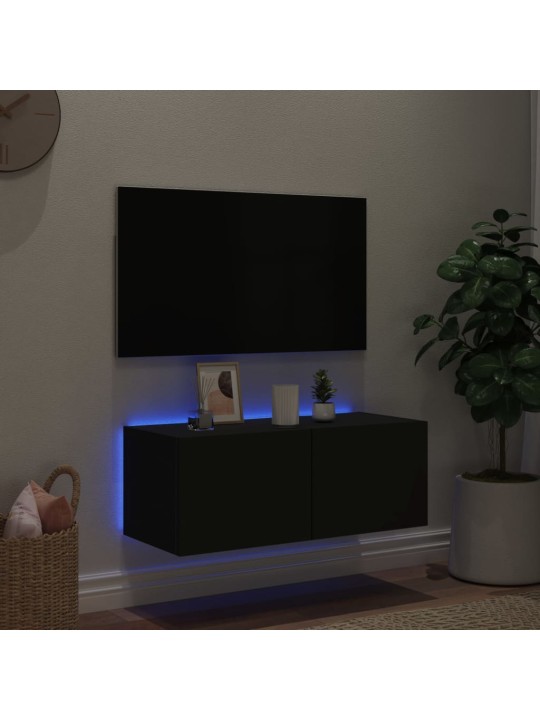 Nástěnná TV skříňka s LED osvětlením černá 80 x 35 x 31 cm