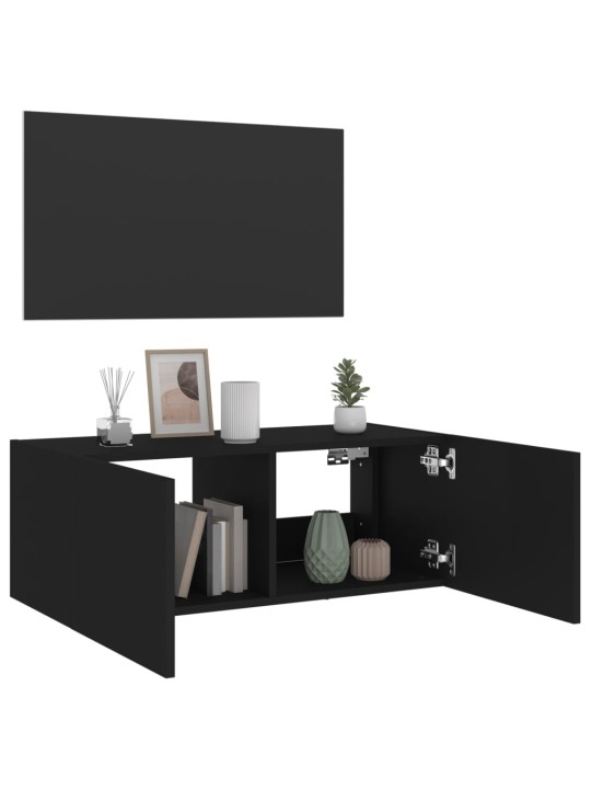 Nástěnná TV skříňka s LED osvětlením černá 80 x 35 x 31 cm