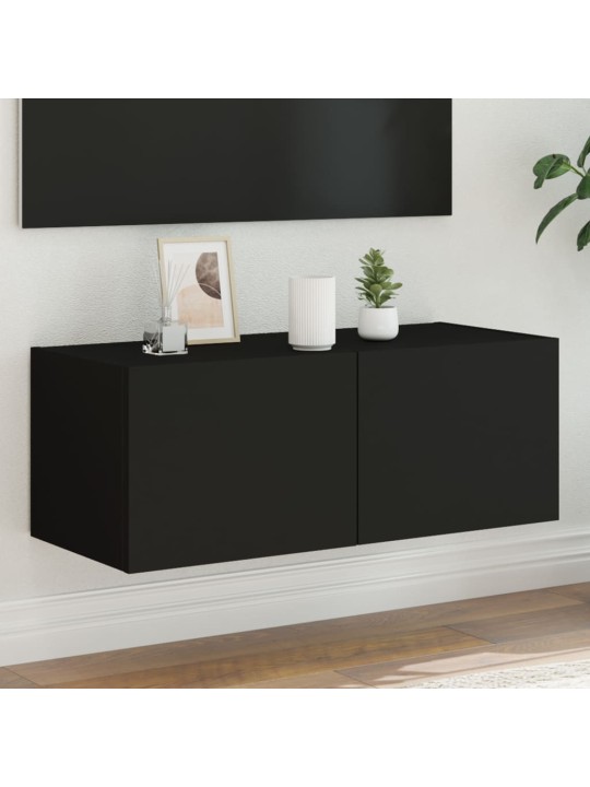 Nástěnná TV skříňka s LED osvětlením černá 80 x 35 x 31 cm