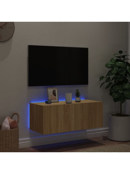 Nástěnná TV skříňka s LED osvětlením dub sonoma 80 x 35 x 31 cm