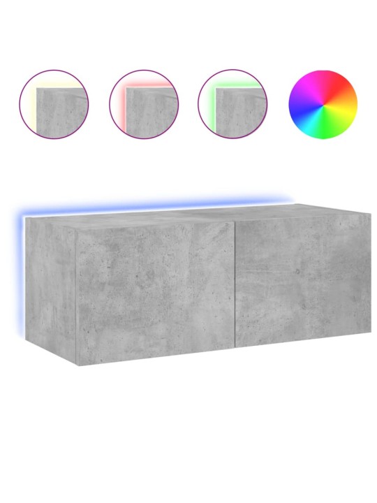 Nástěnná TV skříňka s LED osvětlením betonově šedá 80x35x31 cm