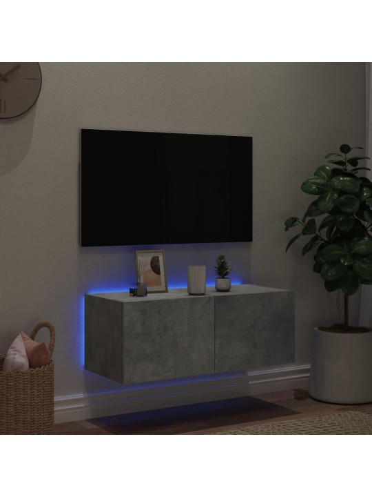 Nástěnná TV skříňka s LED osvětlením betonově šedá 80x35x31 cm