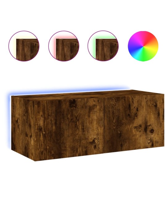 Nástěnná TV skříňka s LED osvětlením kouřový dub 80x35x31 cm