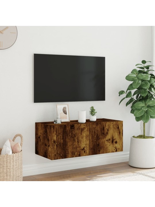 Nástěnná TV skříňka s LED osvětlením kouřový dub 80x35x31 cm