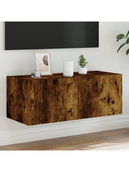 Nástěnná TV skříňka s LED osvětlením kouřový dub 80x35x31 cm