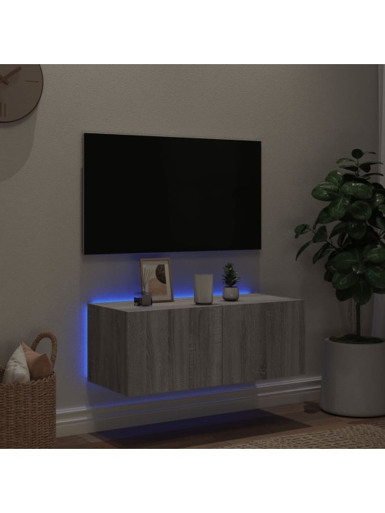 Nástěnná TV skříňka s LED osvětlením šedá sonoma 80x35x31 cm