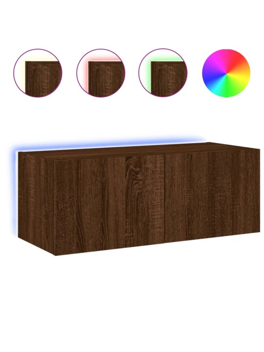 Nástěnná TV skříňka s LED osvětlením hnědý dub 80 x 35 x 31 cm