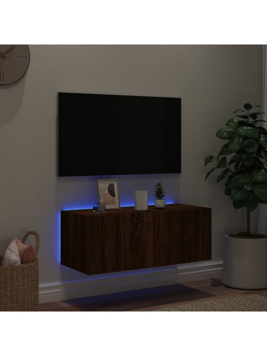 Nástěnná TV skříňka s LED osvětlením hnědý dub 80 x 35 x 31 cm
