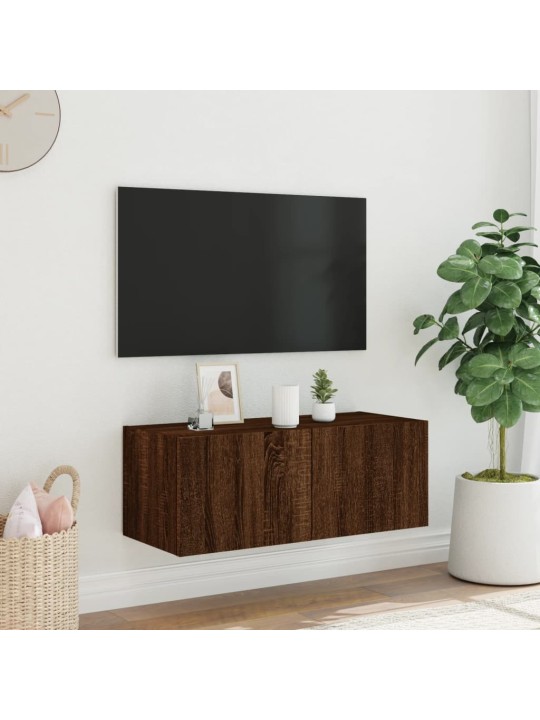 Nástěnná TV skříňka s LED osvětlením hnědý dub 80 x 35 x 31 cm