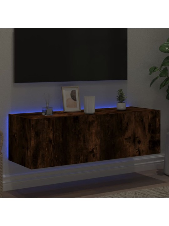 Nástěnná TV skříňka s LED osvětlením kouřový dub 100x35x31 cm