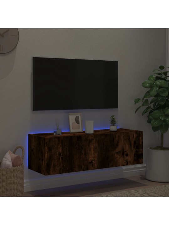 Nástěnná TV skříňka s LED osvětlením kouřový dub 100x35x31 cm