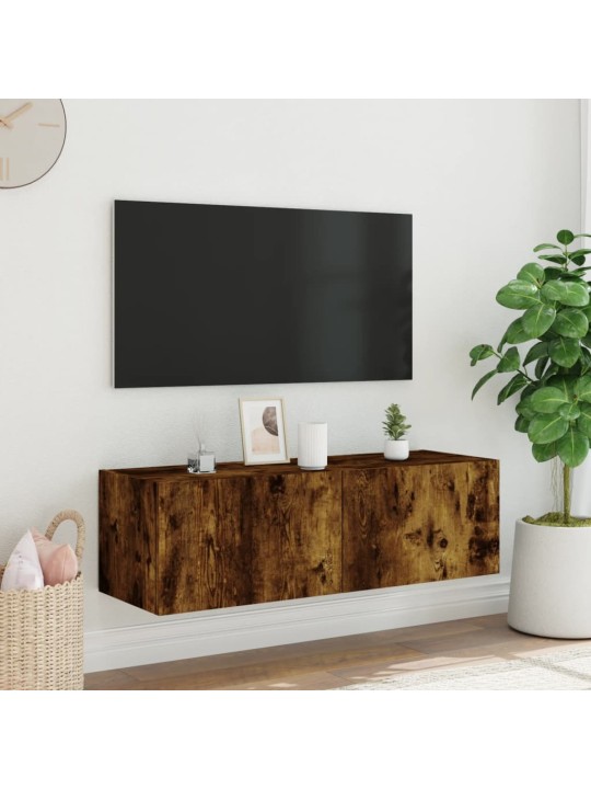 Nástěnná TV skříňka s LED osvětlením kouřový dub 100x35x31 cm