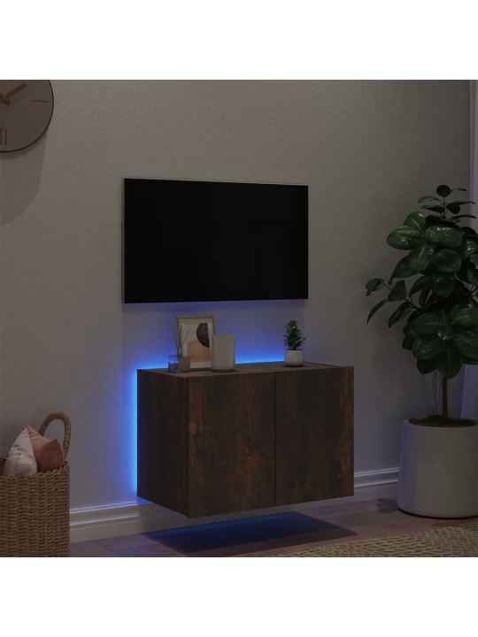Nástěnná TV skříňka s LED osvětlením kouřový dub 60x35x41 cm