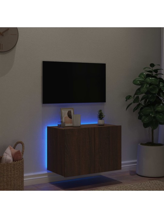 Nástěnná TV skříňka s LED osvětlením hnědý dub 60 x 35 x 41 cm