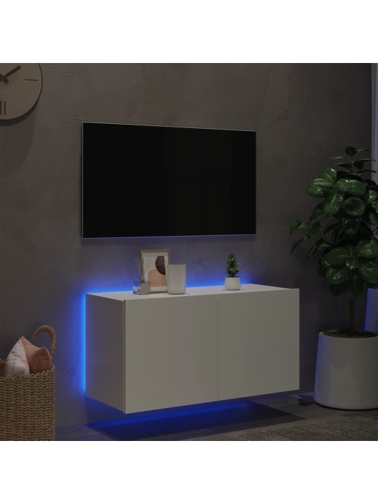 Nástěnná TV skříňka s LED osvětlením bílá 80 x 35 x 41 cm