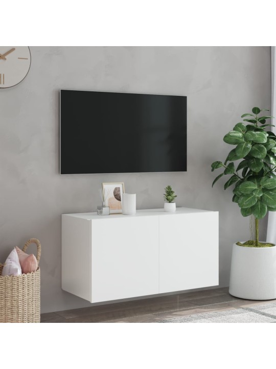 Nástěnná TV skříňka s LED osvětlením bílá 80 x 35 x 41 cm