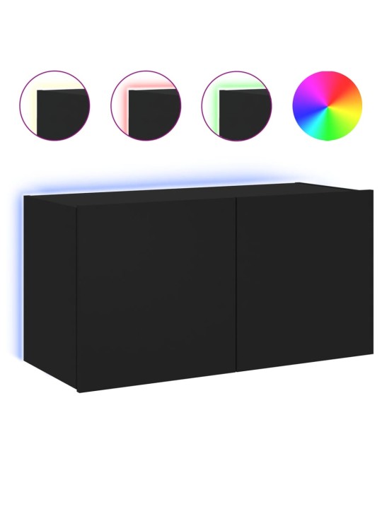 Nástěnná TV skříňka s LED osvětlením černá 80 x 35 x 41 cm