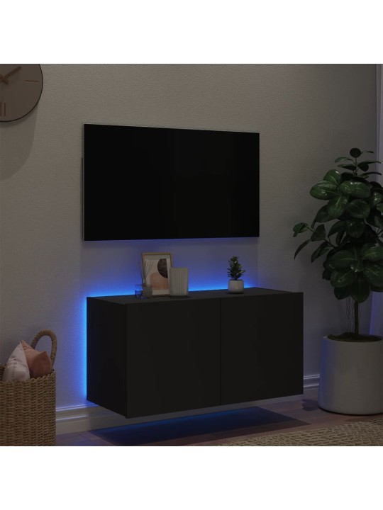 Nástěnná TV skříňka s LED osvětlením černá 80 x 35 x 41 cm