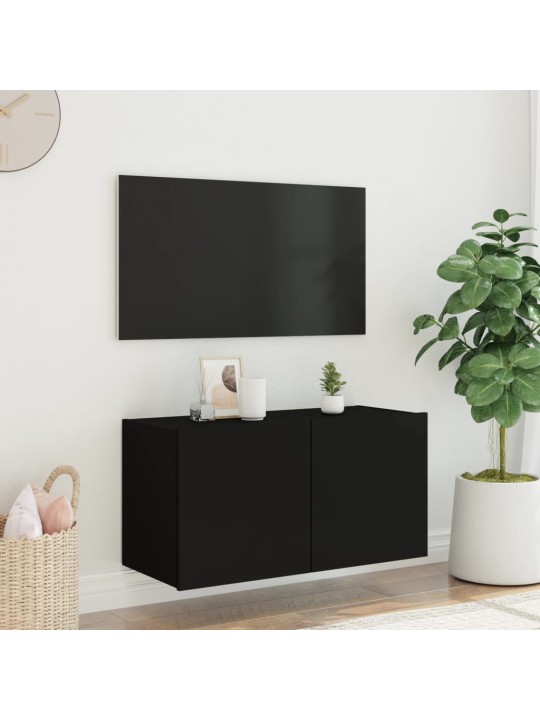 Nástěnná TV skříňka s LED osvětlením černá 80 x 35 x 41 cm
