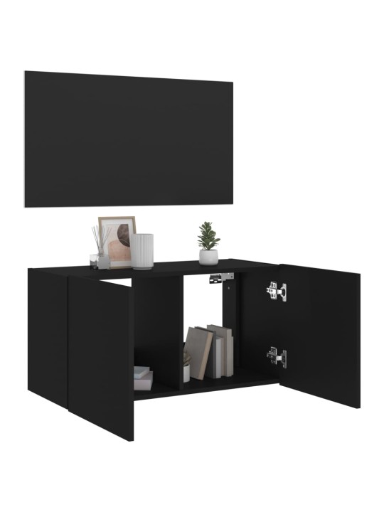 Nástěnná TV skříňka s LED osvětlením černá 80 x 35 x 41 cm