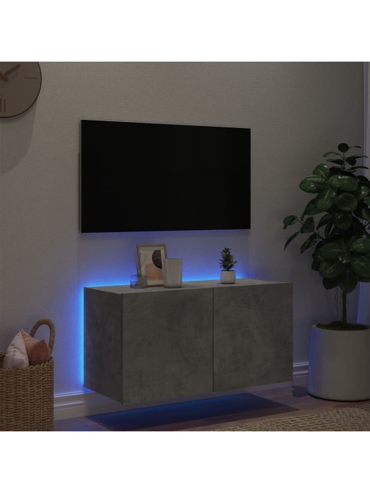 Nástěnná TV skříňka s LED osvětlením betonově šedá 80x35x41 cm