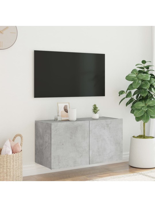 Nástěnná TV skříňka s LED osvětlením betonově šedá 80x35x41 cm