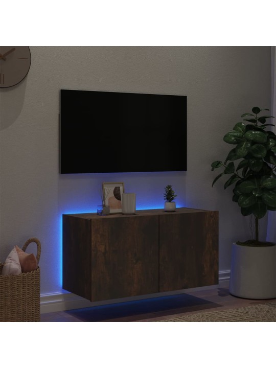 Nástěnná TV skříňka s LED osvětlením kouřový dub 80x35x41 cm