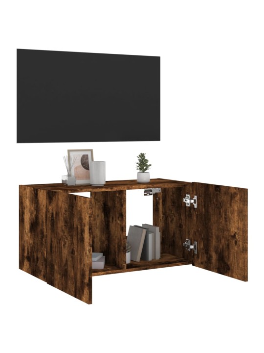 Nástěnná TV skříňka s LED osvětlením kouřový dub 80x35x41 cm