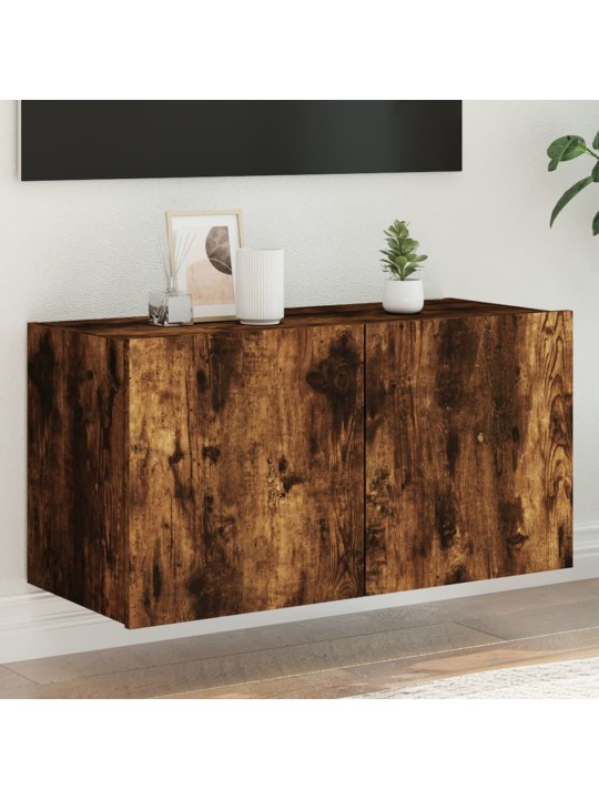 Nástěnná TV skříňka s LED osvětlením kouřový dub 80x35x41 cm