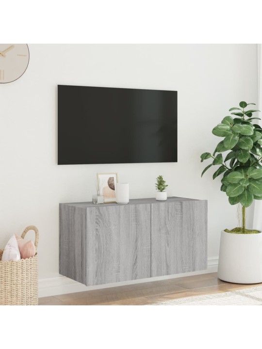 Nástěnná TV skříňka s LED osvětlením šedá sonoma 80x35x41 cm