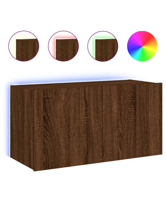 Nástěnná TV skříňka s LED osvětlením hnědý dub 80 x 35 x 41 cm