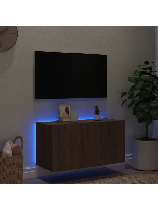 Nástěnná TV skříňka s LED osvětlením hnědý dub 80 x 35 x 41 cm