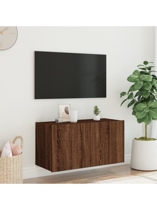 Nástěnná TV skříňka s LED osvětlením hnědý dub 80 x 35 x 41 cm