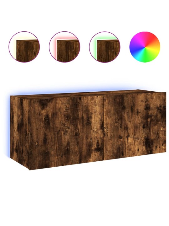 Nástěnná TV skříňka s LED osvětlením kouřový dub 100x35x41 cm