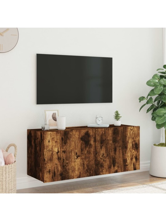 Nástěnná TV skříňka s LED osvětlením kouřový dub 100x35x41 cm