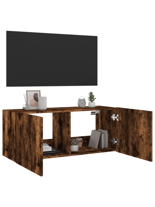 Nástěnná TV skříňka s LED osvětlením kouřový dub 100x35x41 cm
