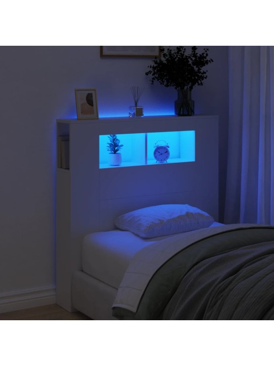 Čelo postele s LED bílé 100 x 18,5 x 103,5 cm kompozitní dřevo